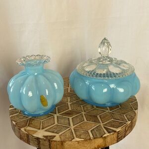Fenton Blue and Clear Glass Set 🩵🤍 3 Pieces!